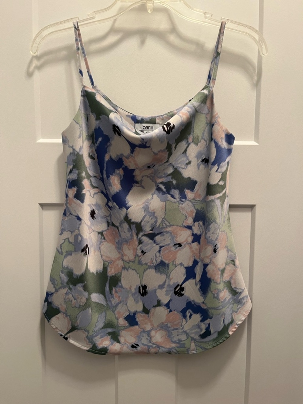 bar III Floral Satin Cowl Neck Cami - Blue Multi XXS